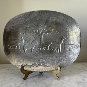 VTG Daniel L Boone Polished Pewter Serving Tray Safari Animals